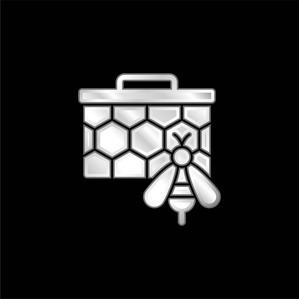 Včely postříbřená kovová ikona - Vektor, obrázek