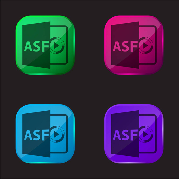 Asfファイル形式シンボル4色ガラスのボタンアイコン - ベクター画像