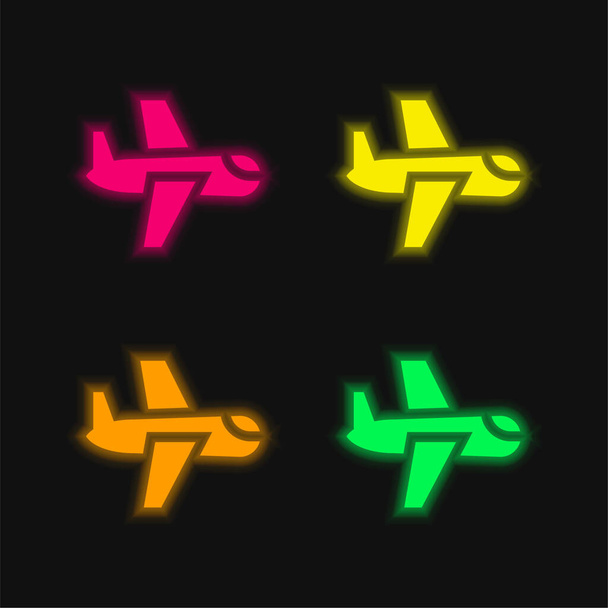 Літак чотири кольори, що світяться неоном Векторна піктограма
 - Вектор, зображення