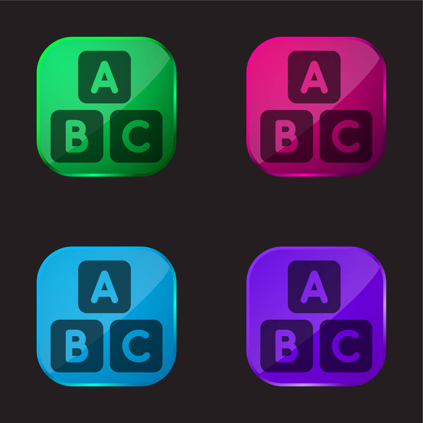 Abc Blocco quattro colori icona pulsante di vetro - Vettoriali, immagini