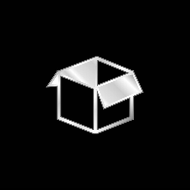 Caja de forma abierta plateado icono metálico - Vector, Imagen