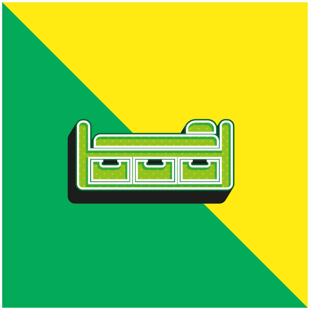 3つの引き出し付きベッドデザイン緑と黄色のモダンな3Dベクトルアイコンのロゴ - ベクター画像