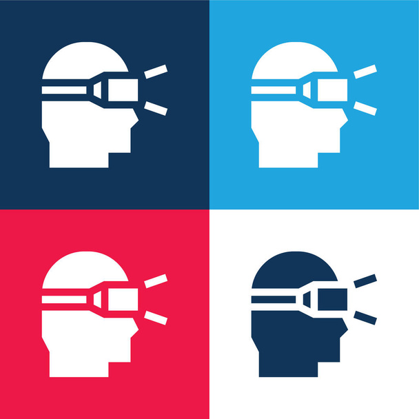 Augmented Reality niebieski i czerwony zestaw czterech kolorów minimalny zestaw ikon - Wektor, obraz