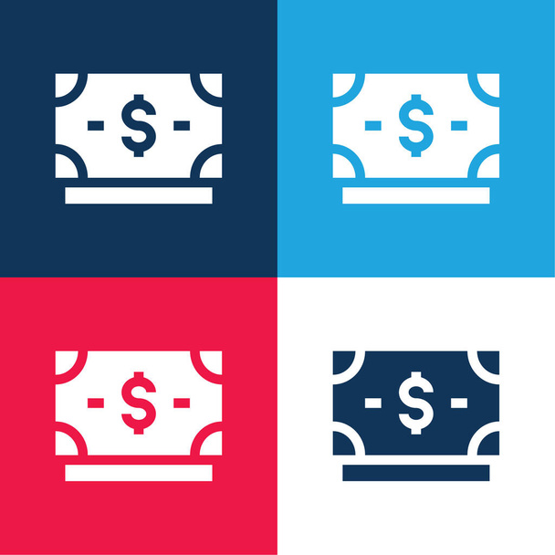 Bankjegy kék és piros négy szín minimális ikon készlet - Vektor, kép