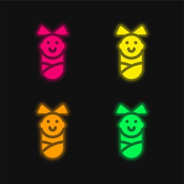 Baby Girl vier kleuren gloeiende neon vector pictogram - Vector, afbeelding