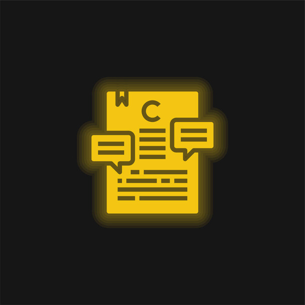 Artículo amarillo brillante icono de neón - Vector, Imagen