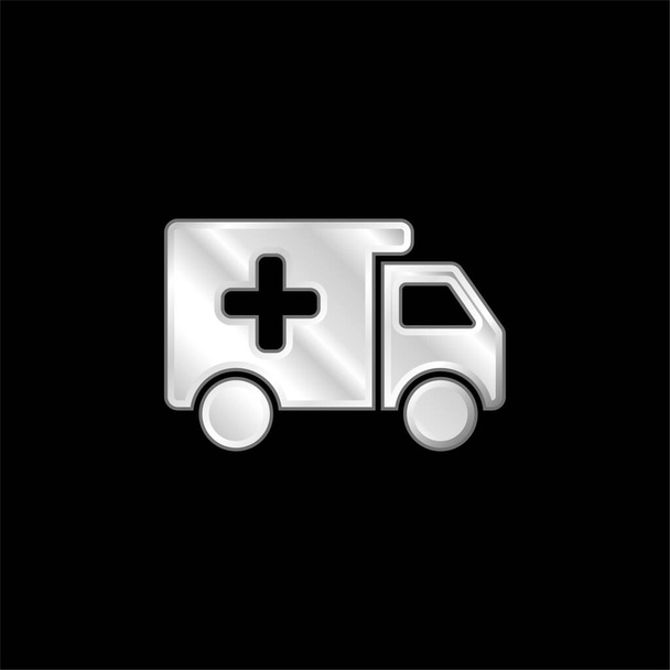 Ambulance silver plated metallic icon - Vector, Image