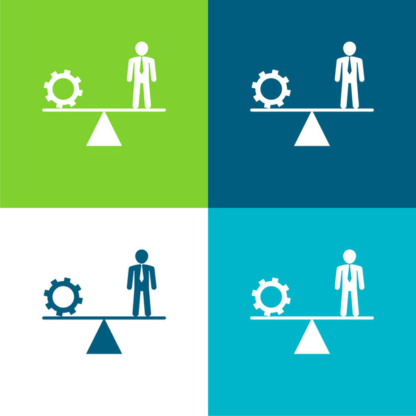 Equilibrio entre Cogwheel y Businessman Flat conjunto de iconos mínimos de cuatro colores - Vector, Imagen
