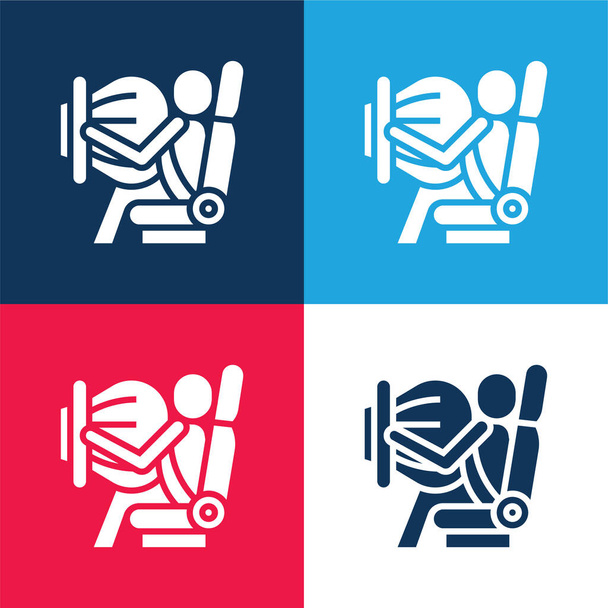 Airbag blue and red four color minimal icon set - Vector, Image