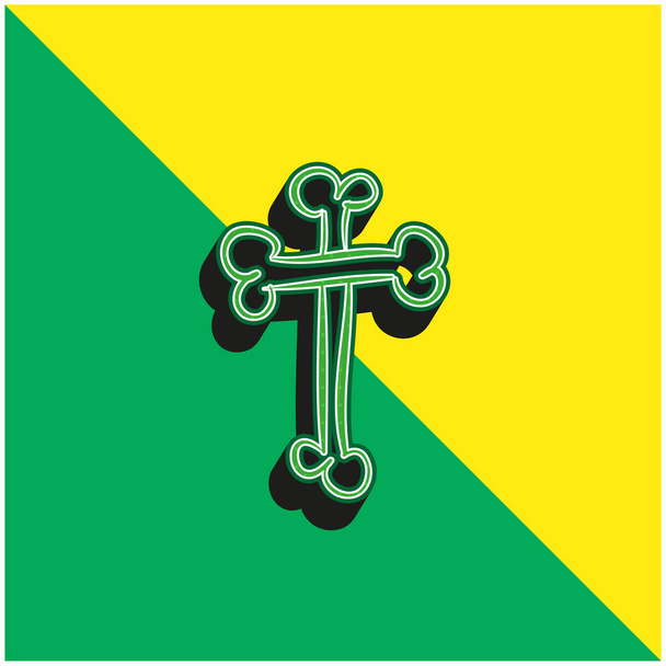 Knochen Kreuz Religiöse Halloween-Zeichen Umriss Grün und Gelb moderne 3D-Vektor-Symbol-Logo - Vektor, Bild