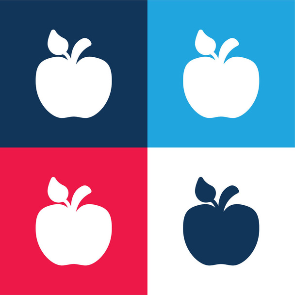 Μήλο με το μικρό φύλλο μπλε και κόκκινο τεσσάρων χρωμάτων ελάχιστο σύνολο εικονιδίων - Διάνυσμα, εικόνα