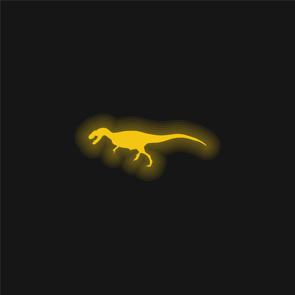 アロサウルス恐竜の形黄色の輝くネオンアイコン - ベクター画像