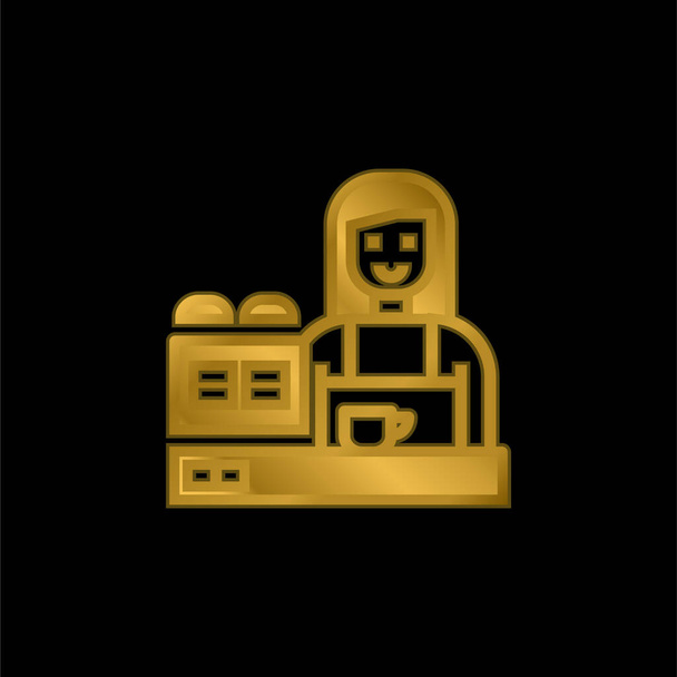 Barista chapado en oro icono metálico o logo vector - Vector, imagen