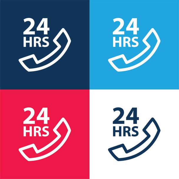 24 godziny Pomoc medyczna przez telefon niebieski i czerwony zestaw czterech kolorów minimalny zestaw ikon - Wektor, obraz