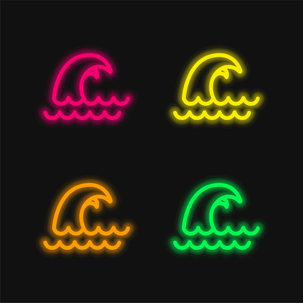 Nagy hullám négy szín izzó neon vektor ikon - Vektor, kép
