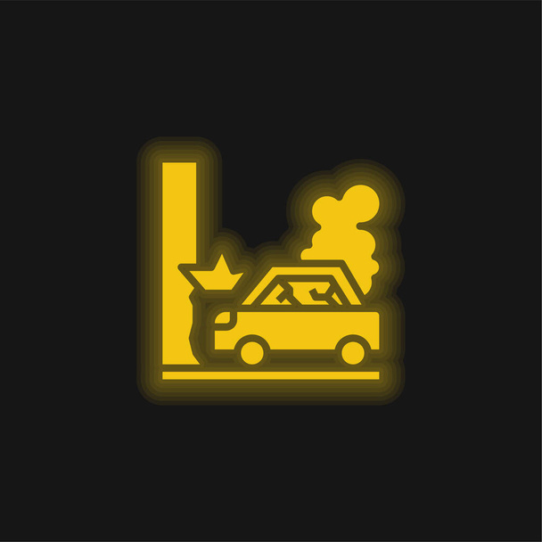 Baleset sárga izzó neon ikon - Vektor, kép