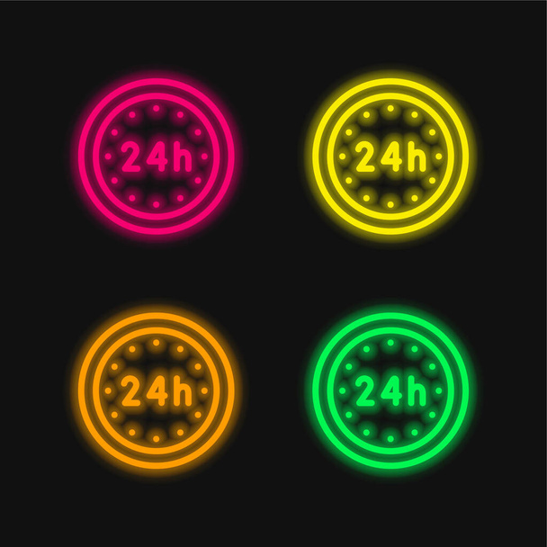 24 Hours four color glowing neon vector icon - Vector, Image