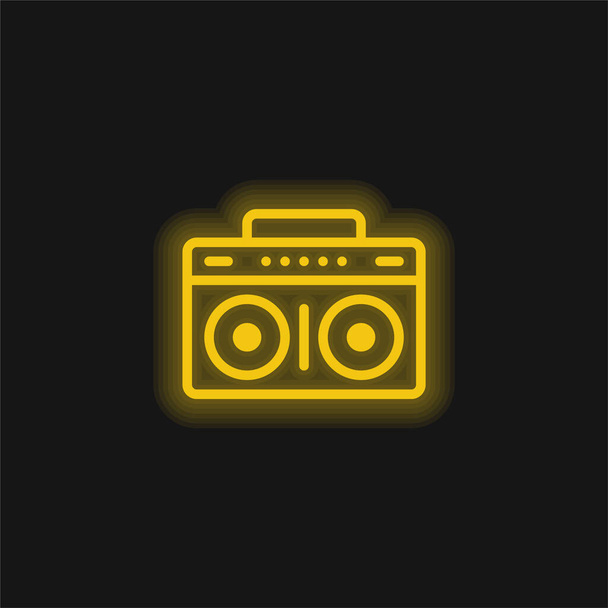 Boombox sárga izzó neon ikon - Vektor, kép