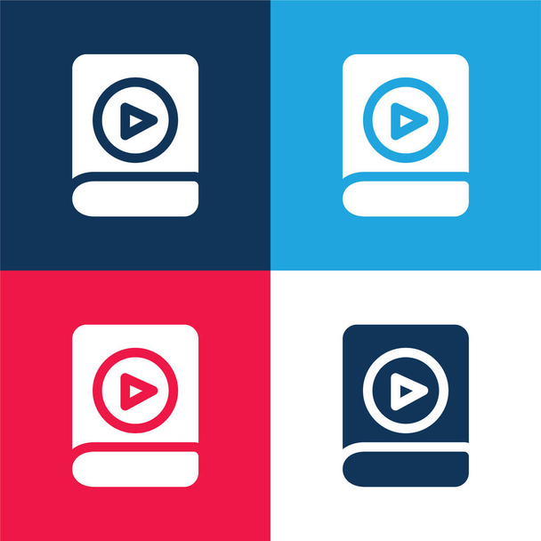 Livre audio bleu et rouge quatre couleurs minimum jeu d'icônes - Vecteur, image