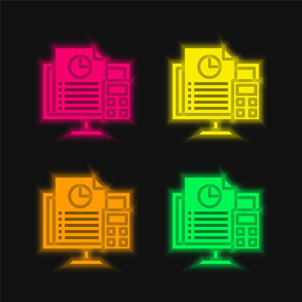 Vier farbig leuchtende Neon-Vektorsymbole - Vektor, Bild