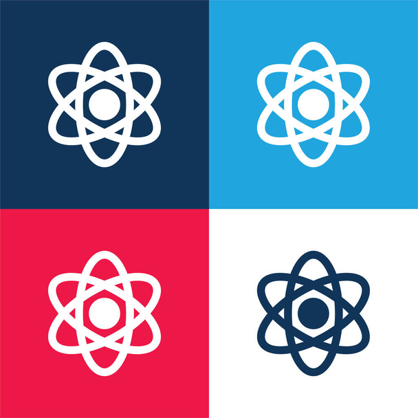 Atom azul e vermelho conjunto de ícone mínimo de quatro cores - Vetor, Imagem