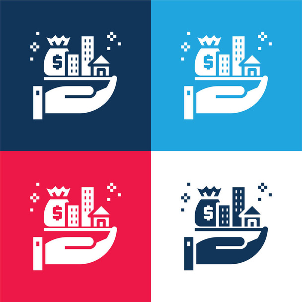 Assets blue and red four color minimal icon set - Vector, Image