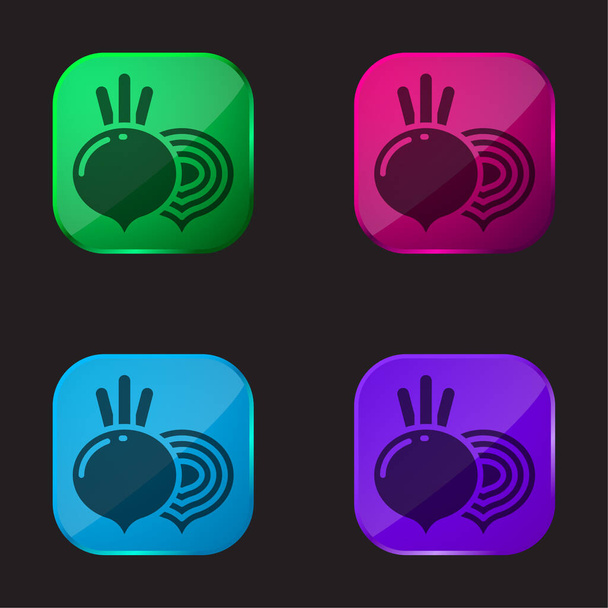 Beet four color glass button icon - Vector, Image