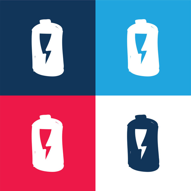 Baterie s bleskově modrou a červenou čtyřbarevnou minimální ikonou - Vektor, obrázek