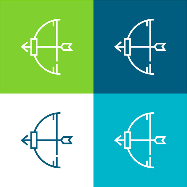 Íjászat Lapos négy szín minimális ikon készlet - Vektor, kép