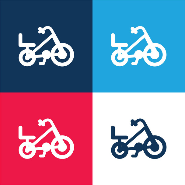 Rower niebieski i czerwony czterech kolorów minimalny zestaw ikon - Wektor, obraz