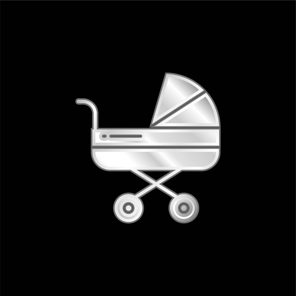 Baby Stroller silver plated metallic icon - Vector, Image