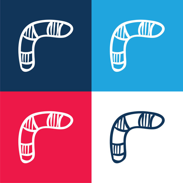 Boomerang azul e vermelho conjunto de ícones mínimos de quatro cores - Vetor, Imagem