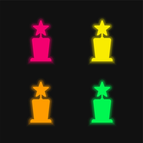 Award Star Trophy Shape vier kleuren gloeiende neon vector pictogram - Vector, afbeelding