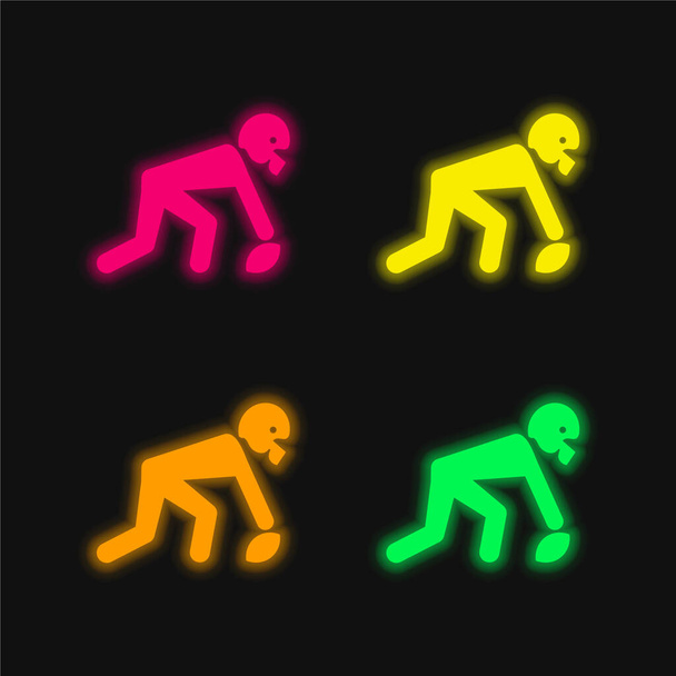 Американський футболіст Пікінг М'яч чотири кольори світячи неонову векторну ікону - Вектор, зображення
