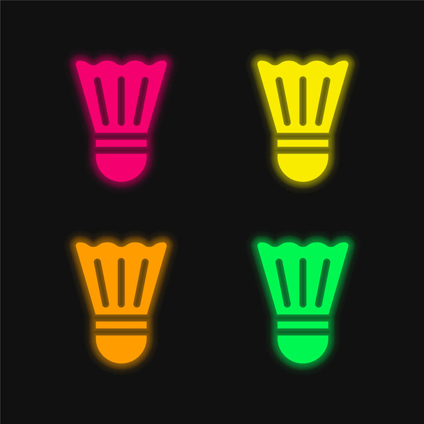 Badminton τεσσάρων χρωμάτων λαμπερό εικονίδιο διάνυσμα νέον - Διάνυσμα, εικόνα