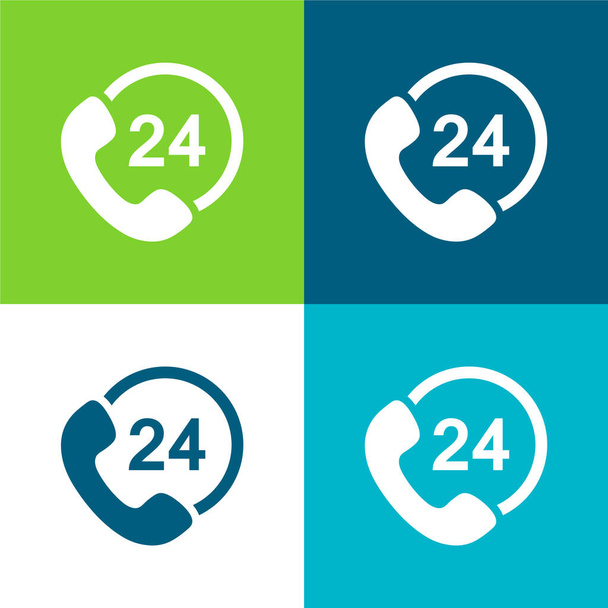 24 Hours Calls Flat four color minimal icon set - Vector, Image