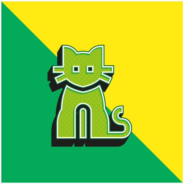 黒猫緑と黄色の現代的な3dベクトルアイコンのロゴ - ベクター画像
