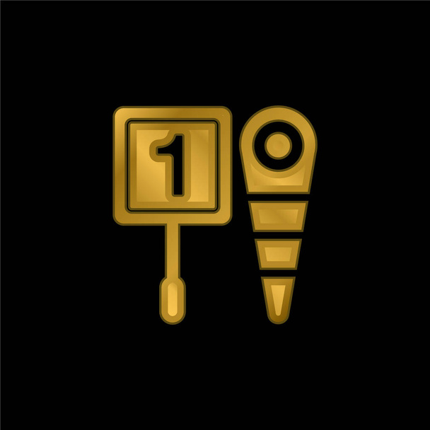 American Football Signals chapado en oro icono metálico o logo vector - Vector, Imagen