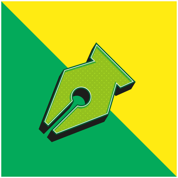 Μαύρο σημείο στυλό στο διαγώνιο για το γράψιμο Σύμβολο Διασύνδεσης Πράσινο και κίτρινο σύγχρονο 3d διάνυσμα λογότυπο εικονίδιο - Διάνυσμα, εικόνα