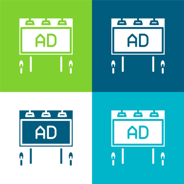 Conjunto de ícones mínimos de quatro cores da Billboard Flat - Vetor, Imagem