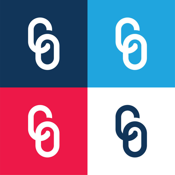 Cadena grande azul y rojo de cuatro colores mínimo icono conjunto - Vector, imagen