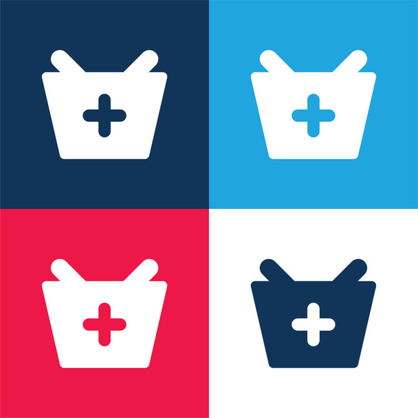 Añadir a Picnic Bag azul y rojo conjunto de iconos mínimo de cuatro colores - Vector, imagen