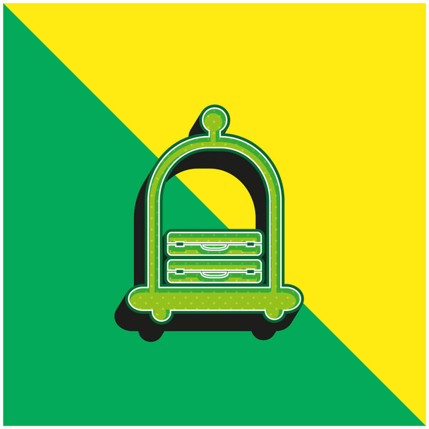 エレガントなホテルプラットフォーム上の手荷物カートグリーンと黄色のモダンな3Dベクトルアイコンのロゴ - ベクター画像