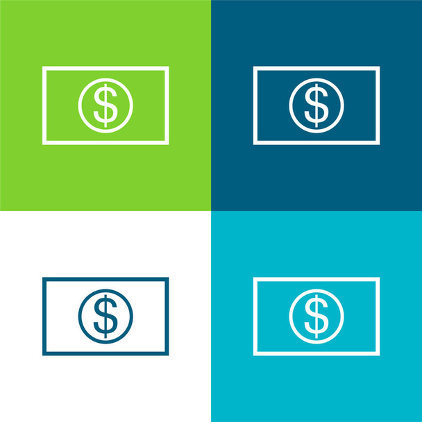 Big Dollar Bill Flat vier kleuren minimale pictogram set - Vector, afbeelding