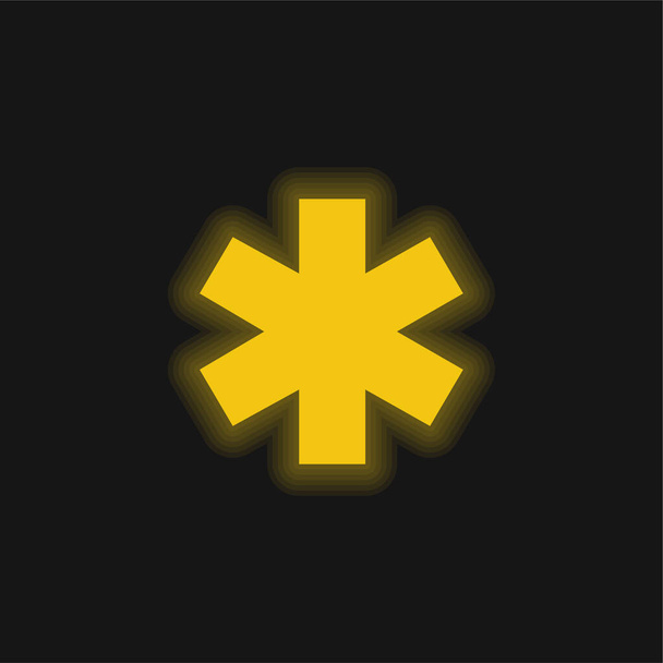 Asterisk geel gloeiend neon icoon - Vector, afbeelding