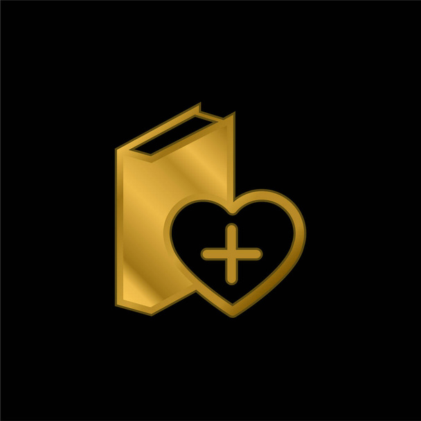 Μια καρδιά δίπλα στο βιβλίο επίχρυσο μεταλλικό εικονίδιο ή το λογότυπο διάνυσμα - Διάνυσμα, εικόνα