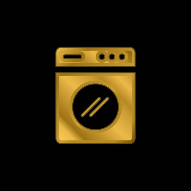 Lavadora grande chapado en oro icono metálico o vector de logotipo - Vector, imagen