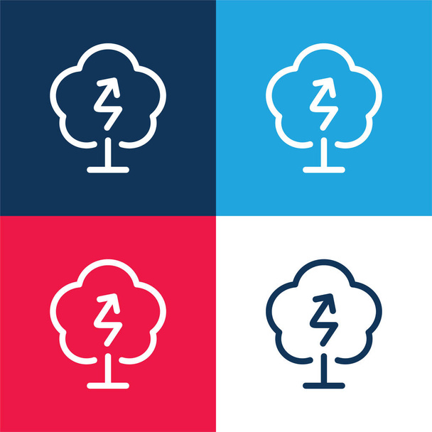 Bio Energy azul y rojo conjunto de iconos mínimo de cuatro colores - Vector, Imagen