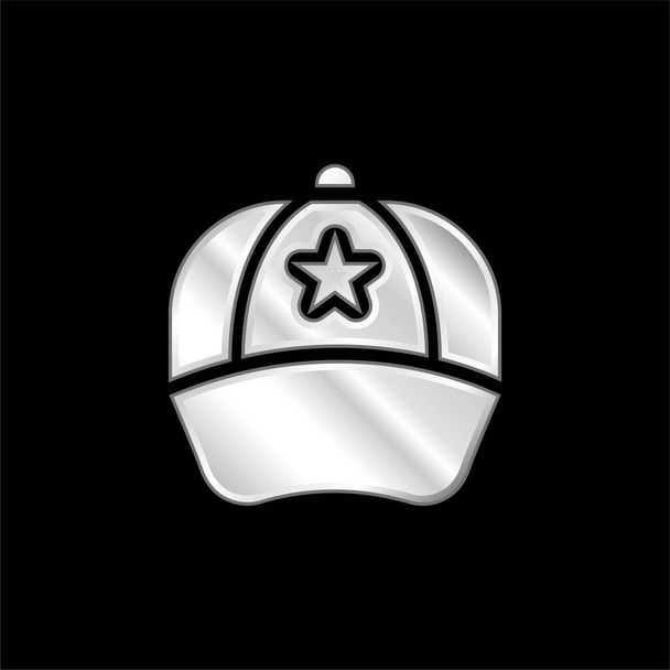 野球帽銀メッキ金属アイコン - ベクター画像