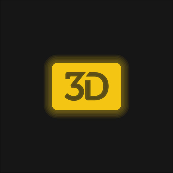 Símbolo de filme 3d para interface amarelo brilhante ícone de néon - Vetor, Imagem